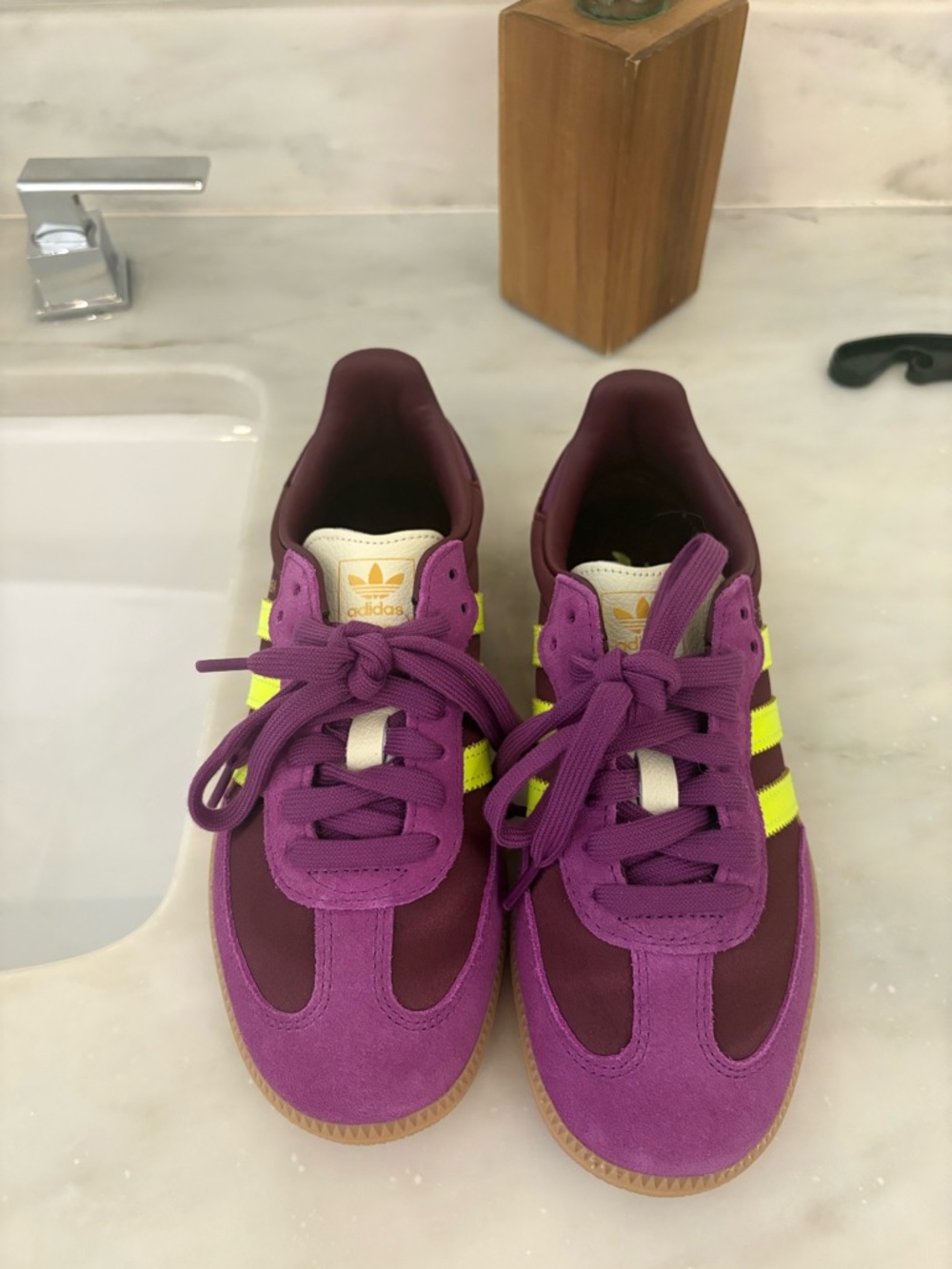 adidas Purple with Neon Yellow Stripe Sneakers